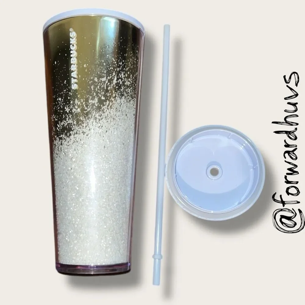 Starbucks Holiday Gold Cascading Snow Glitter Tumbler – Venti 24 oz